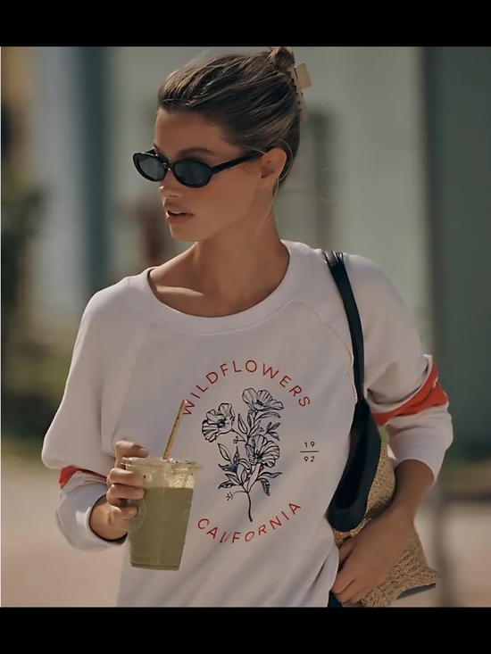 Sundry Tops - Sundry By Anthropology Sweatshirt w/ Orange Sleeve Accents and Floral Graphic